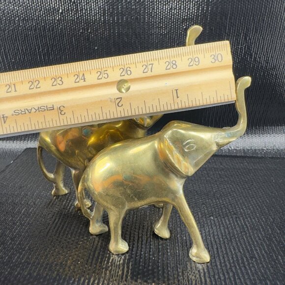 Vintage 1980s Heavy Metal Brass Elephant Figurine Set 2 Figure Decorative VTG - Picture 2 of 13